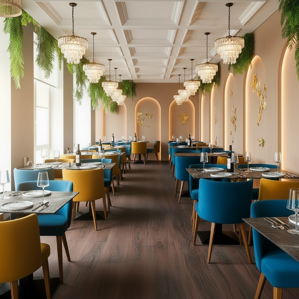 An ideal interior with luxury furniture and dining chairs